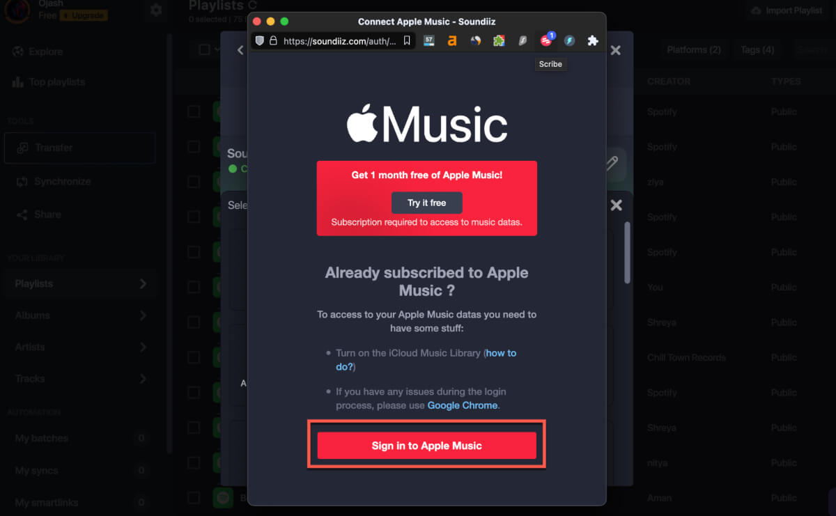 Sign In To Your Apple Music Account Transfer Spotify Playlist To Apple Music