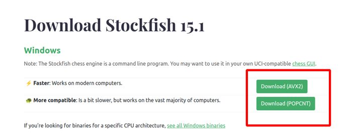 Stockfish Official Website Download Page V15 1 Screenshot Download Buttons In Red Square Highlight