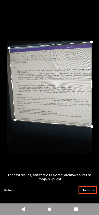 Tap Continue To Take The Image 