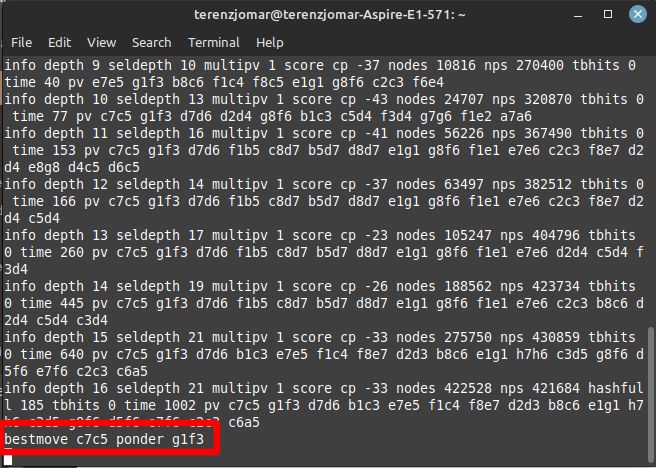 Terminal Stockfish Command Go Movetime 1000 Result Bestmove C7c5 Ponder G1f3