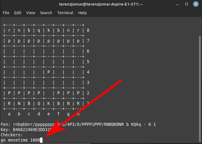 Terminal Stockfish Command Go Movetime 1000