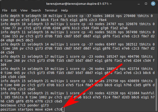 Terminal Stockfish Command Position Startpos Move E2e4 C7c6