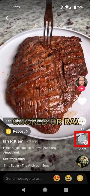 Changed Share button on TikTok after repost.