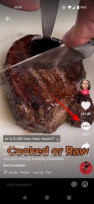 Message button on TikTok video.