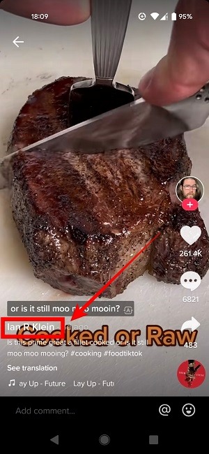 Go to TikTok user profile from video. 