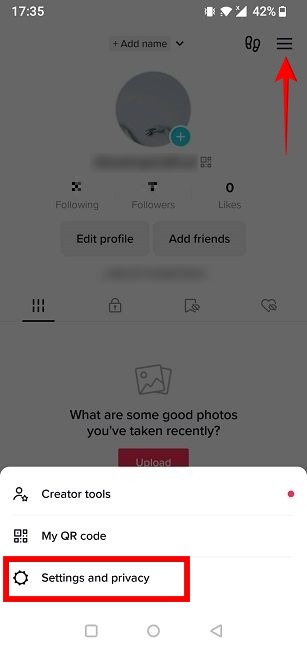 Accessing "Settings & privacy" on TikTok.