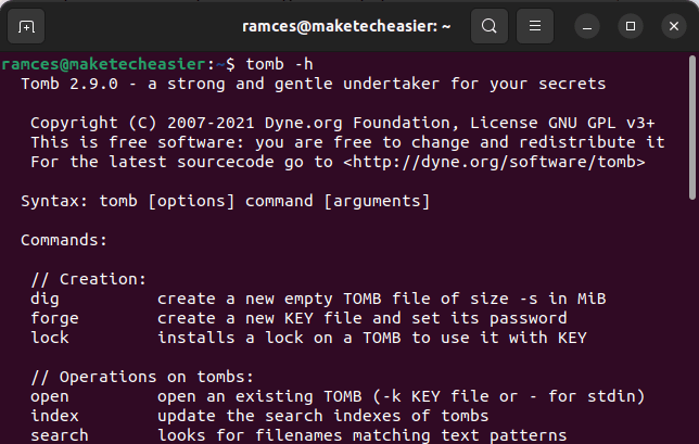Tomb Encrypt Files 03 Help Screen
