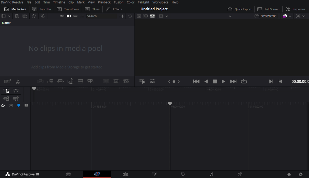 DaVinci Resolve's landing screen.
