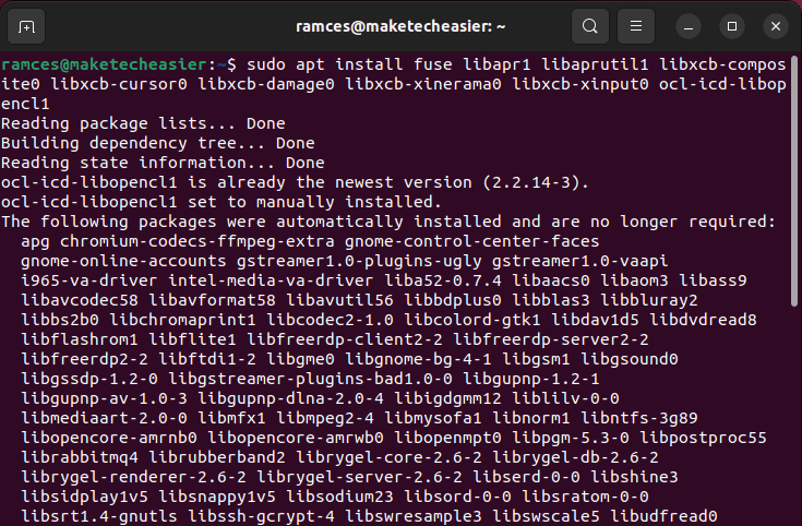 Installing DaVinci Resolve's dependencies.