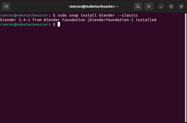 Installing the Blender 3D Renderer using snap.