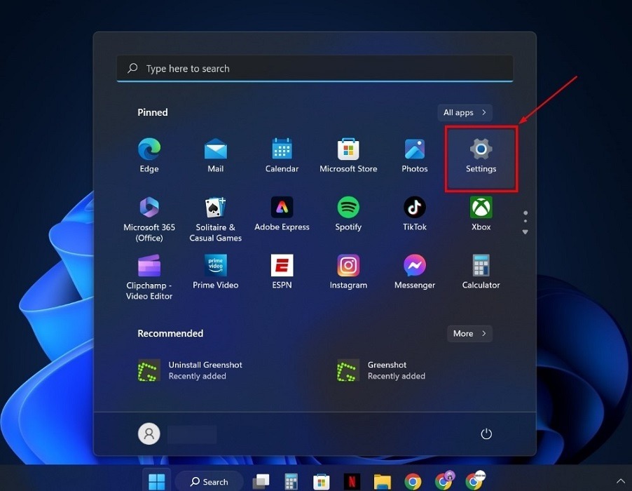Opening up the Settings app from the Start button. 