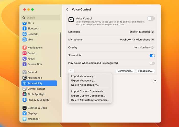 Using Voice Control On Mac Command Import Export