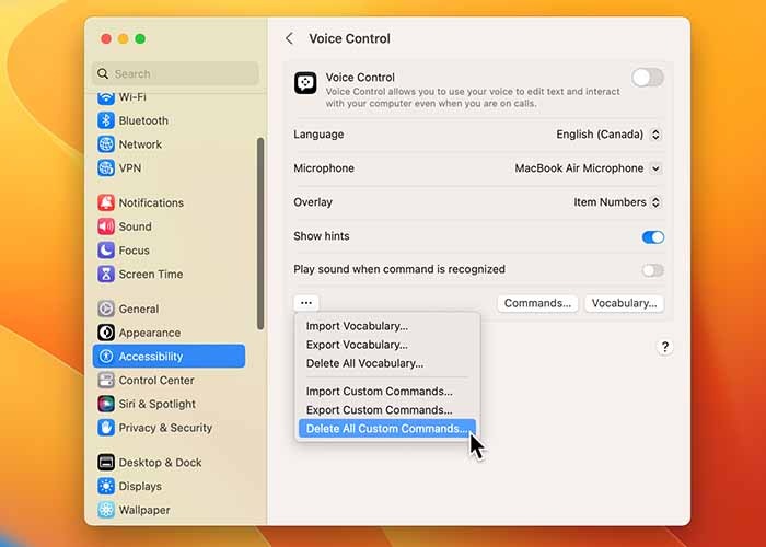 Using Voice Control On Mac Delete All Custom Commands 1