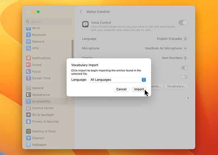Using Voice Control On Mac Import Vocabulary Button
