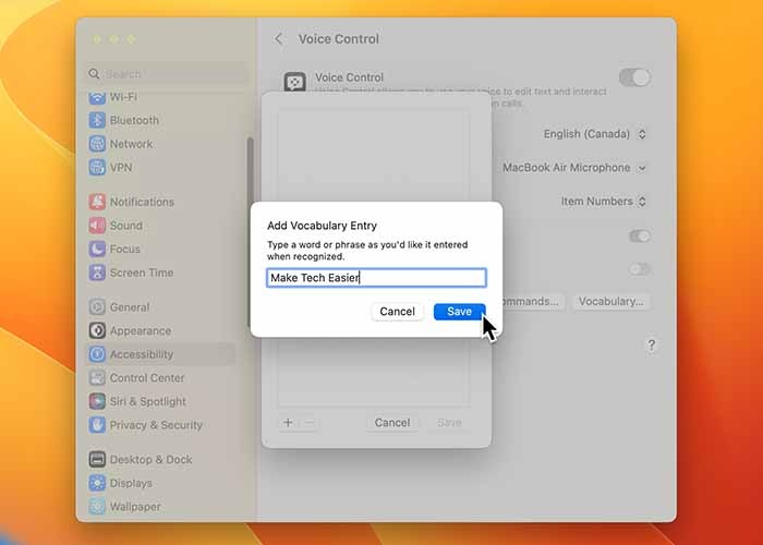 Using Voice Control On Mac New Vocabulary Entry