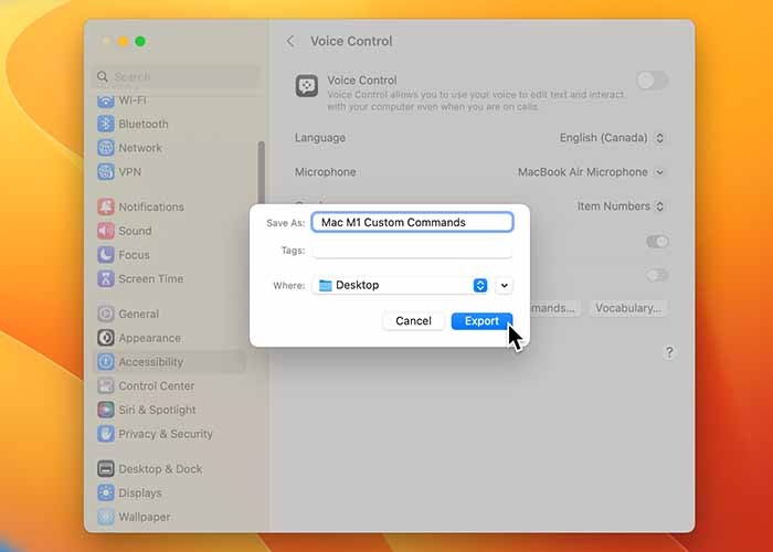 Using Voice Control On Mac Saving Exported Commands