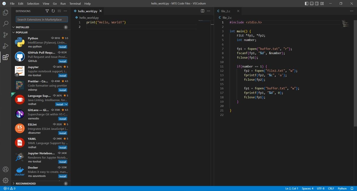 Vscodium Start Screen Screenshot Vscodium in-editor view.