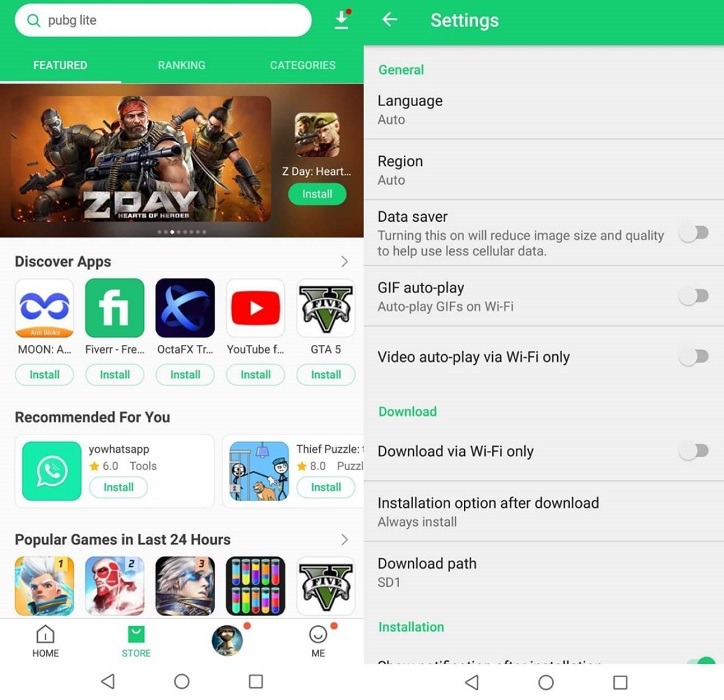 APK Pure app overview on Android.