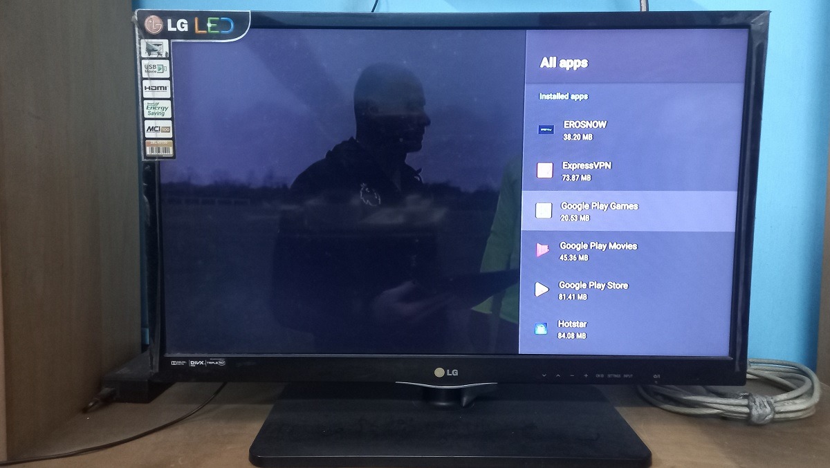 Appearance of apps on an Android television model.