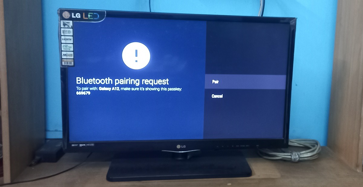 Bluetooth pairing request on a smart television set.