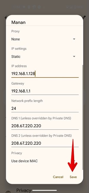 Adding IP address information and saving on Android.