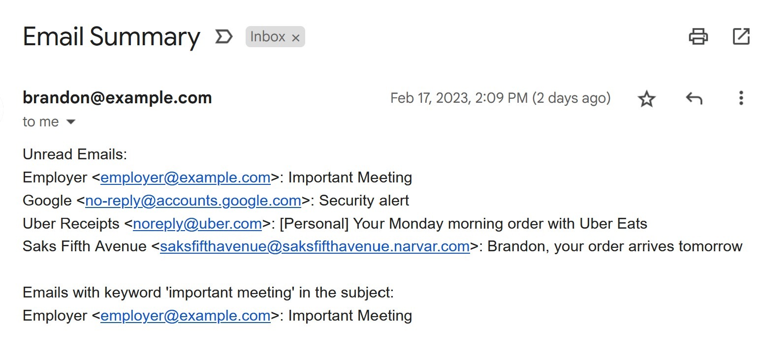 Automate Gmail 4 Summary Example