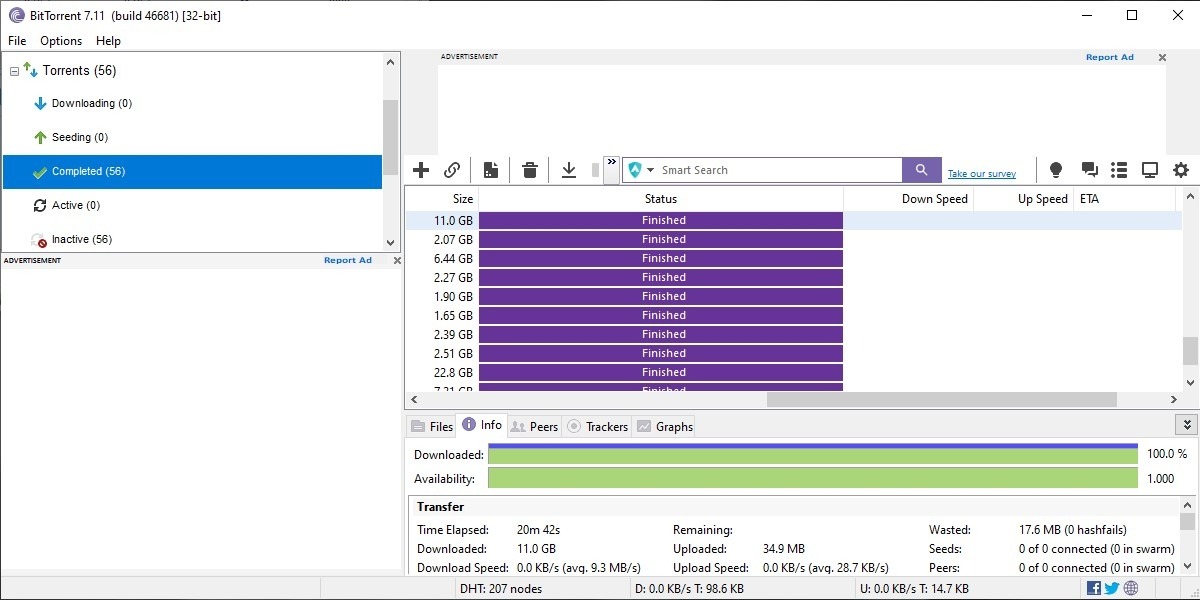 BitTorrent interface overview in Windows.