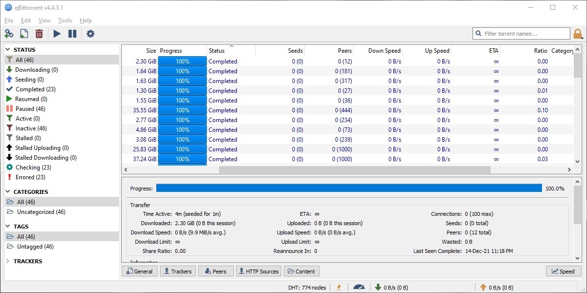 qBittorrent interface overview in Windows.