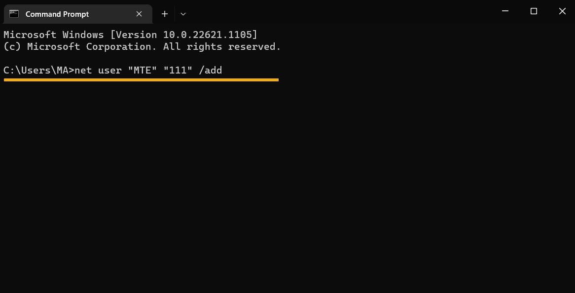 Creating new user on PC.