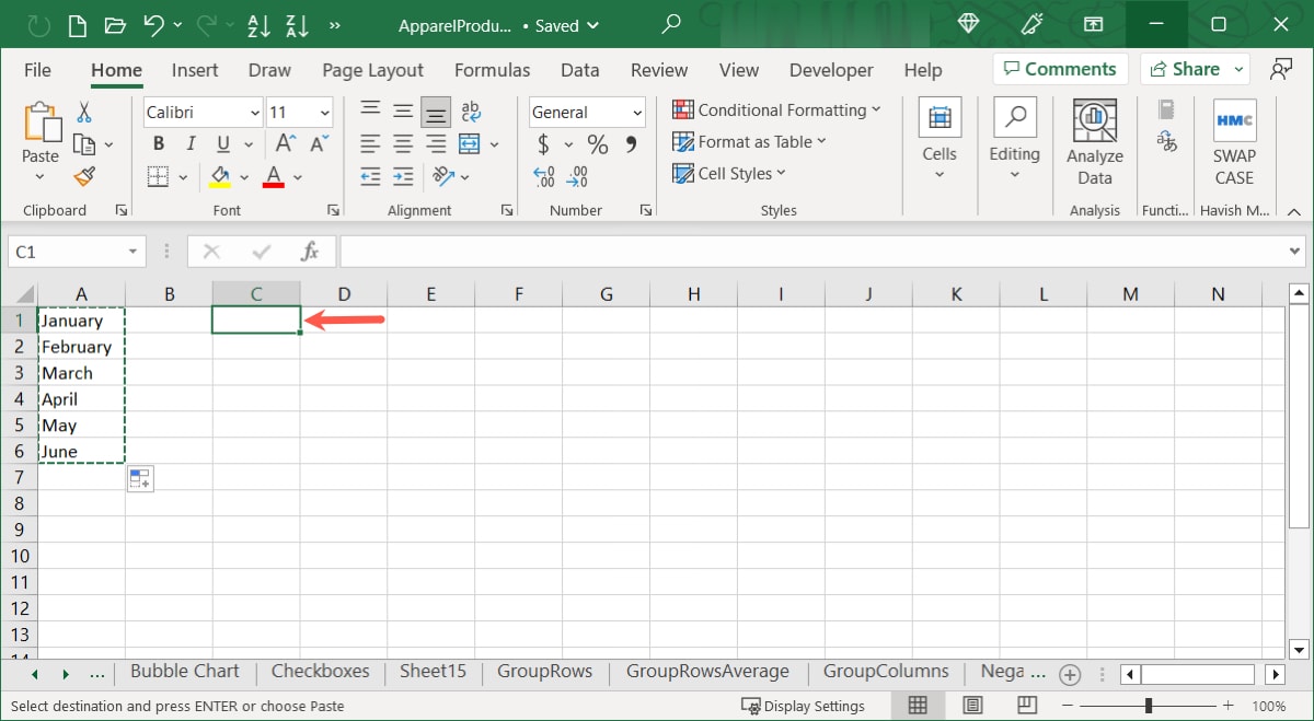 Cell for the transposed data