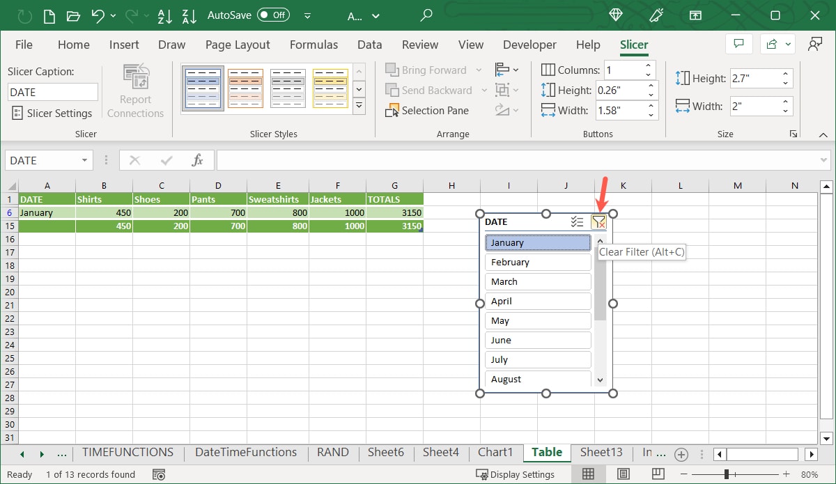 Slicer Clear Filter button