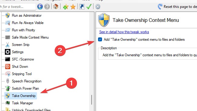 "Take Ownership" option in Winaero Tweaker.