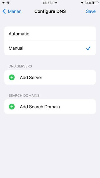 "Configure DNS" option in Settings on iPhone.