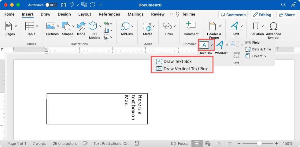 Draw Text Box in Word on Mac