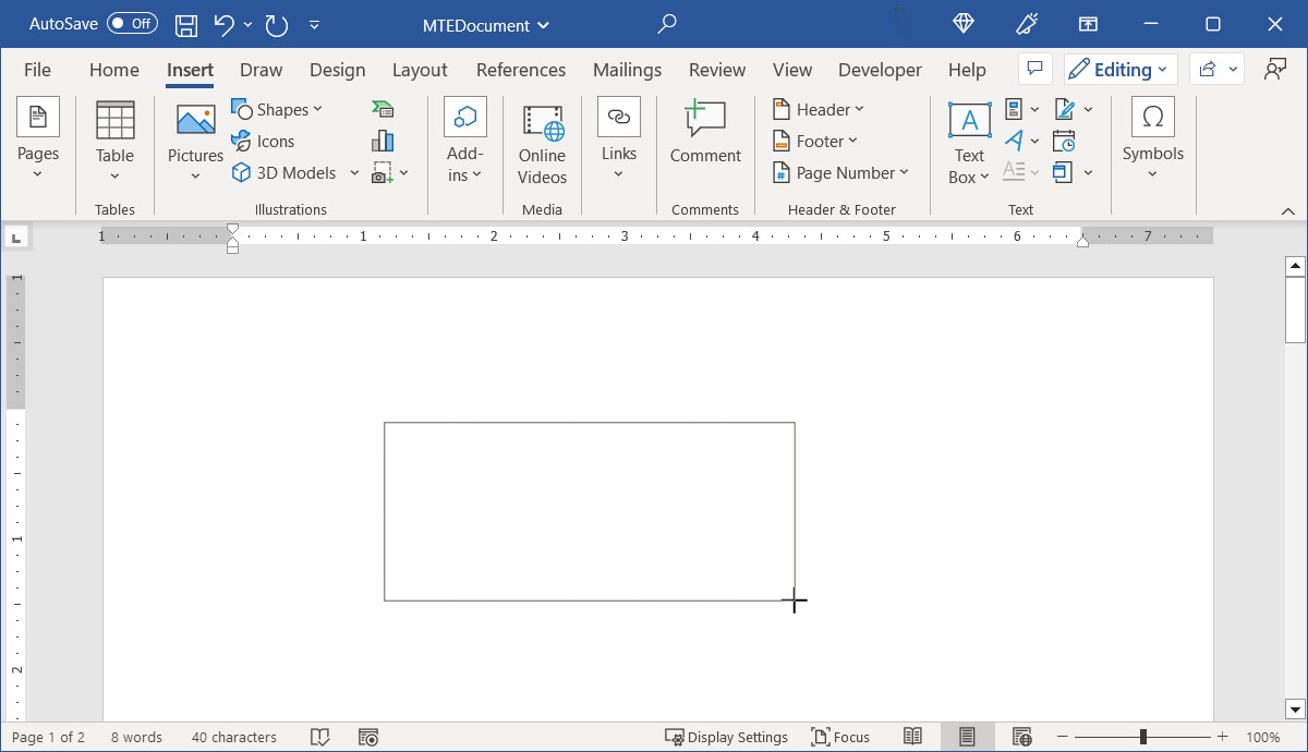 Drawing a text box in Word