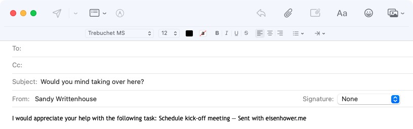 Email from selecting Delegate on Eisenhower.me