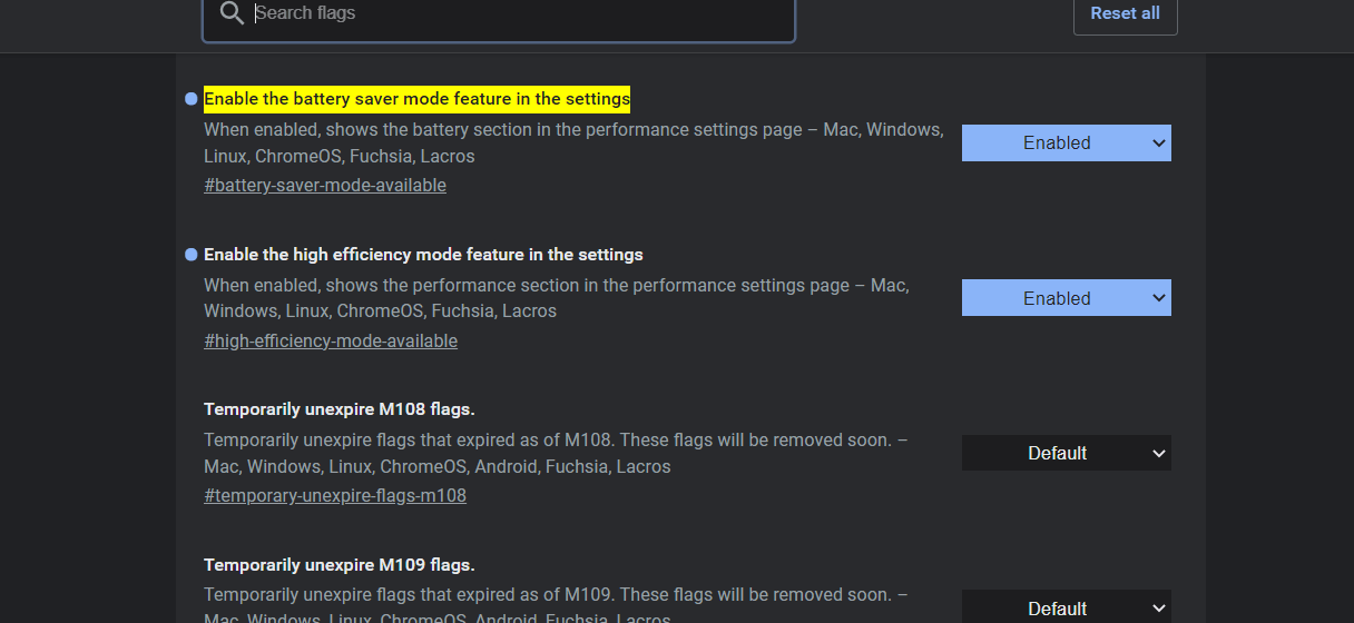 Flags in Google Chrome. 