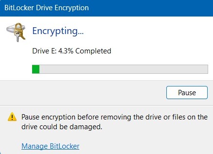 Encrypting USB in progress. 