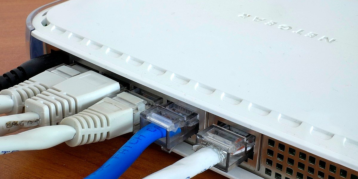 Router with connected cables.