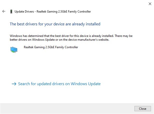 Drivers already installed window.