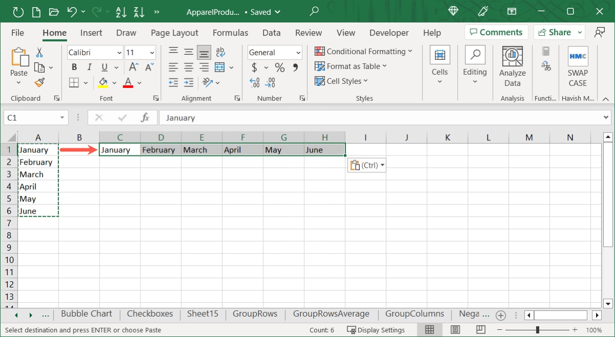 Transposed data in Excel