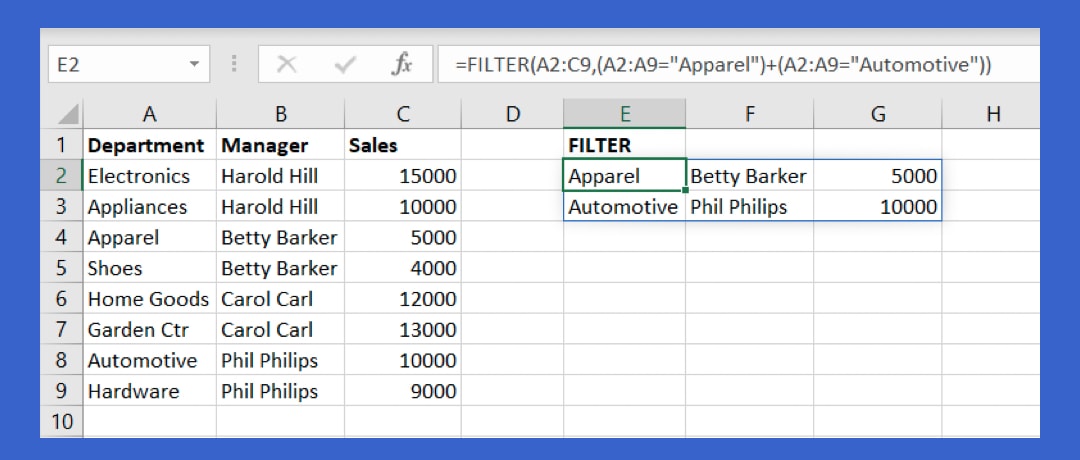 Filter formula with a plus sign for Or