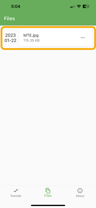 File transfer complete in LANDrop app for iOS.