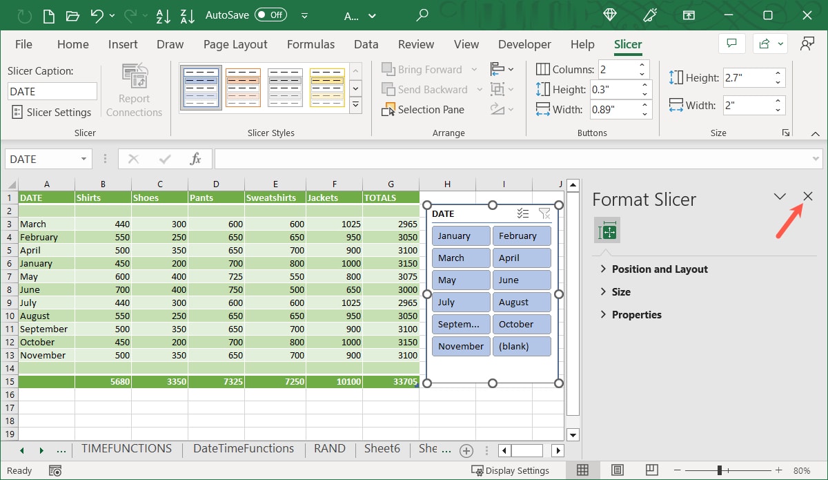 X to close the Format Slicer sidebar 