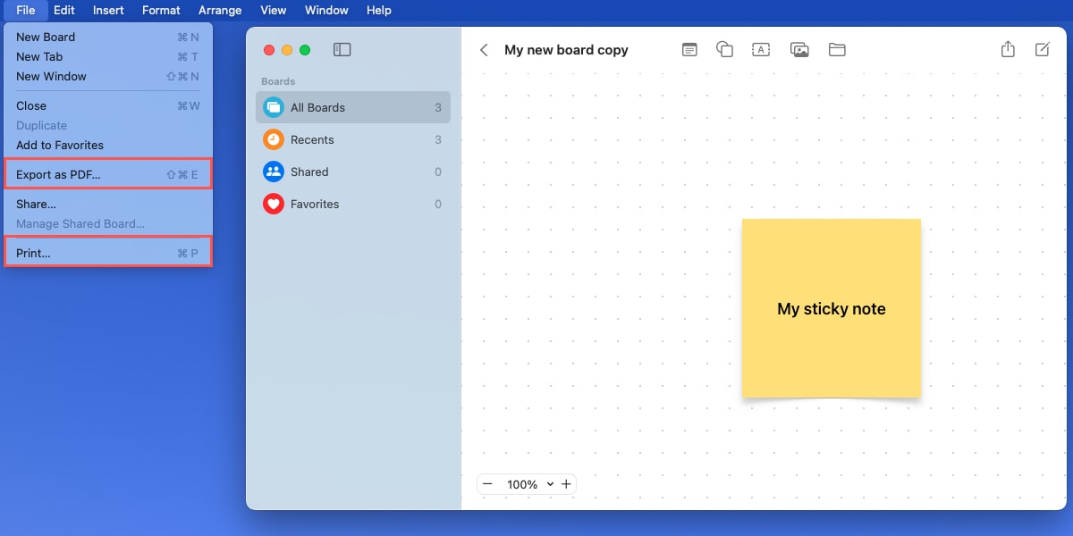 Export or Print in Freeform on Mac