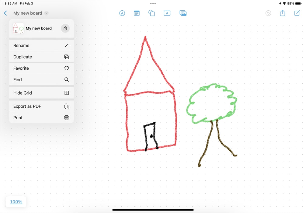 Freeform more actions on iPad