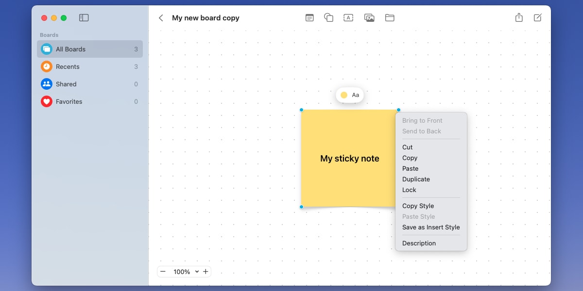 Freeform Mac right-click menu