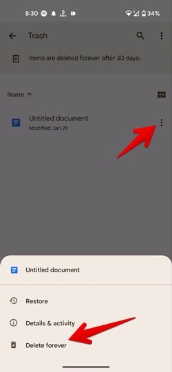 Google Drive Bin File Delete