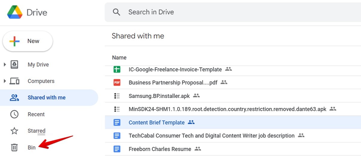 Google Drive Bin Folrder