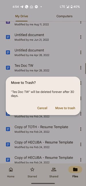 Google Drive Delete Files Result